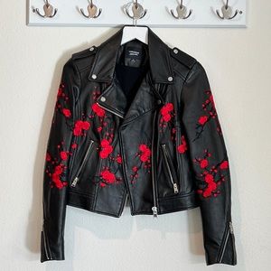 LAMARQUE Donna Leather Embroidered Jacke Small in black & Red